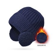 ( Navy blue)Winter warm knitting man woman same style thick woolen velvet bag head hat