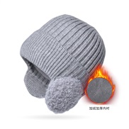 ( Light gray)Winter warm knitting man woman same style thick woolen velvet bag head hat