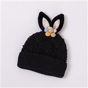 ( one size  Fit 1-6 years old)( black)flowers rabbit child knitting hat Autumn and Winter warm woolen cartoon lovely sa