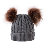 ( one size)( gray)Double twisted knitting hat  Autumn and Winter warm hedging child