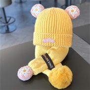 ( Fit6-36 Months)(Suit    yellow)Baby hats two Autumn and Winter lovely super woman knitting warm man child woolen