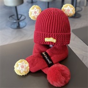 ( Fit6-36 Months)(Suit    red)Baby hats two Autumn and Winter lovely super woman knitting warm man child woolen