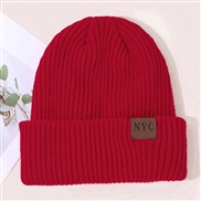 ( one size)( bright red)Autumn and Winter hat occidental style pure color warm wind knitting woman