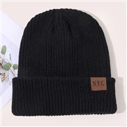 ( one size)( black)Autumn and Winter hat occidental style pure color warm wind knitting woman