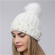 ( white) Pearl lady woolen knitting Autumn and Winter warm thick all-Purpose hat