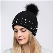 ( one size)( black) Pearl lady woolen knitting Autumn and Winter warm thick all-Purpose hat
