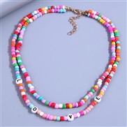 fashion trend concise color beadslOVE Double layer temperament short style necklace