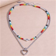 fashion trend concise mash up crystal beads  love temperament Double layer necklace
