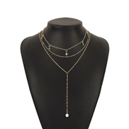 ( Gold+)brief fresh long styleY chain  imitate Pearl Rhinestone star multilayer necklace samll