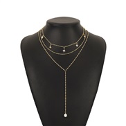 ( Gold+White Diamond )brief fresh long styleY chain  imitate Pearl Rhinestone star multilayer necklace samll