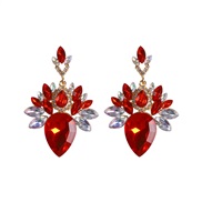 ( red) occidental style exaggerating color Rhinestone earrings  retro palace temperament drop diamond hollow Earring