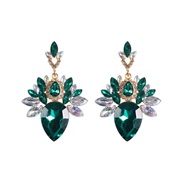 ( green) occidental style exaggerating color Rhinestone earrings  retro palace temperament drop diamond hollow arring
