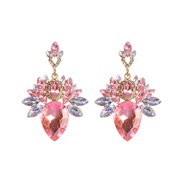 ( Pink) occidental style exaggerating color Rhinestone earrings  retro palace temperament drop diamond hollow arring