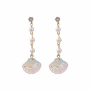 (E )silver long style chain Pearl super woman temperament earrings Colorful sweet color Shells tassel ear stud Earrin