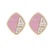( Pink)occidental style Alloy diamond geometry  fashion Double fashion ear stud arring F