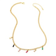 ( Color)occidental style square colorful zircon pendant necklace ins wind brief short style chain clavicle chainnkb