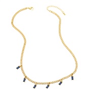 ( blue)occidental style square colorful zircon pendant necklace ins wind brief short style chain clavicle chainnkb