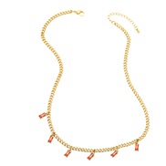 ( orange)occidental style square colorful zircon pendant necklace ins wind brief short style chain clavicle chainnkb