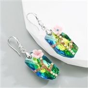 ( Green color)occidental style  retro flowers silver earrings crystal square creative Earring Street Snap all-Purpose