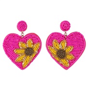 ( rose Red)ins style heart-shaped handmade beads earrings  Countryside temperament sun flower day arring