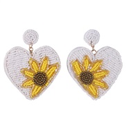 ( white)ins style heart-shaped handmade beads earrings  Countryside temperament sun flower day arring