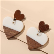 ( white)occidental style exaggerating geometry love Wood Acrylic earrings woman ins trend leaves earring