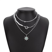 ( White K) exaggerating multilayer chain  claw chain Pearl chain splice necklace sun flower retro