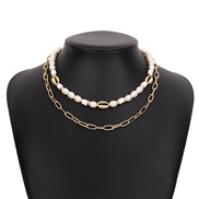 ( Gold) elegant retro ethnic style chain  Pearl Shells chain more elements exaggerating necklace