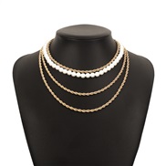 ( Gold) ethnic style exaggerating necklace  Pearl retro twisted chain fashion personality generous