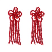 ( red)fashion crystal tassel earrings  Bohemia temperament handmade weave flowers ornament long style earring
