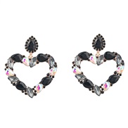 ( black)earrings super colorful diamond heart-shaped Alloy diamond glass diamond earrings woman occidental style exagge