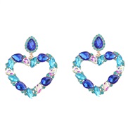 ( blue)earrings super colorful diamond heart-shaped Alloy diamond glass diamond earrings woman occidental style exagger