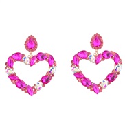 ( rose Red)earrings super colorful diamond heart-shaped Alloy diamond glass diamond earrings woman occidental style exa