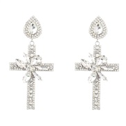 ( Silver)earrings super claw chain series Alloy diamond cross flowers earrings woman occidental style arring