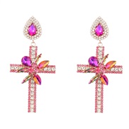 ( rose Red)earrings super claw chain series Alloy diamond cross flowers earrings woman occidental style arring