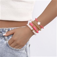 ( Pink)Bohemia ethnic style fashion bracelet  imitate Pearl geometry setV