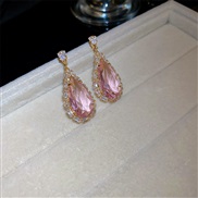 ( Silver needle   Pink) same style silver zircon drop earrings Korea sweet ear stud earring temperament exaggerating Ea