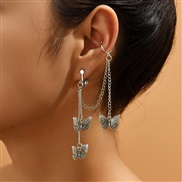 (Ligh  gray)occidental style retro tassel long style Alloy butterfly earrings woman ins creative insect earring