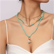 ( Color)occidental style Bohemia multilayer beads ceramic necklace woman ins creative personality color flowers