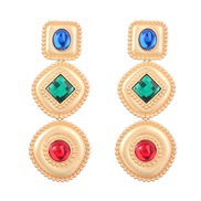 ( Color) multilayer geometry Alloy diamond Acrylic long style earrings woman occidental style exaggerating temperament 