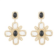 (black and white)occidental style cross Alloy embed resin earring geometry earrings woman Bohemia ethnic style arring