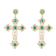 ( green)retro temperament occidental style cross Alloy embed resin earrings woman Bohemia ethnic style Earring