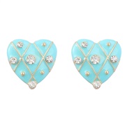 ( blue)ins wind fashion brief heart-shaped Alloy enamel diamond earrings woman Korean style ear stud Street Snap