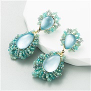 ( Green color)Korean style trend crystal earrings silver gold plated creative agate all-Purpose Earring