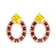 ( yellow)exaggerating geometry Alloy color diamond earrings occidental style exaggerating big earrings retro occidental