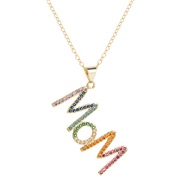 (MOM)occidental style  gift necklace bronze gilded embed zircon Word pendant