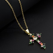 ( Color)occidental style fashion  bronze gilded embed zircon pendant  cross necklace personality