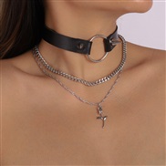 (N )samll punk wind black chain  leather Rivet personality Rock Collar exaggerating chain necklace