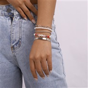 ( White K)Bohemia ethnic style  Pearl surface chain bracelet leisure geometry
