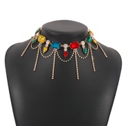 ( Gold+ Color diamond )ethnic style chain claw chain tassel Rhinestone temperament necklace